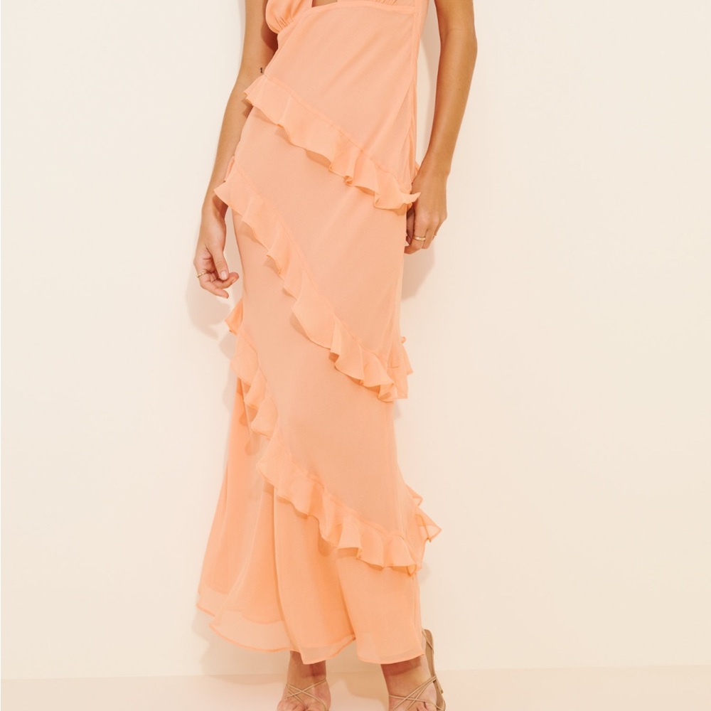 For Love And Lemons Peach Ruffle Maxi Dress